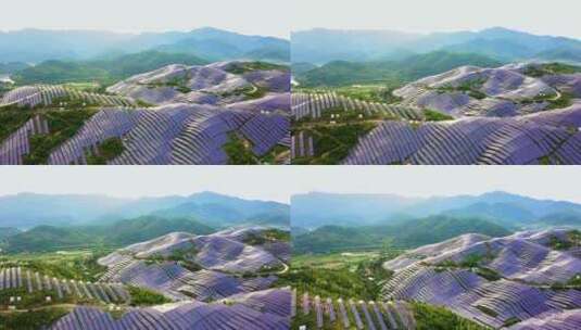 航拍青山上的光伏太阳能发电高清在线视频素材下载