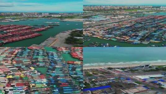 竖屏航拍北海侨港船只港口多镜头高清在线视频素材下载