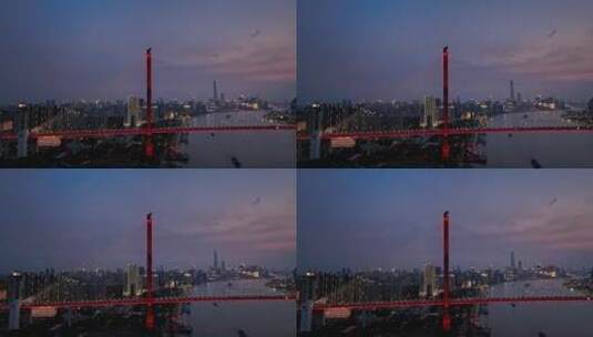 上海杨浦大桥大场景桥梁交通日落夜景4k航拍高清在线视频素材下载
