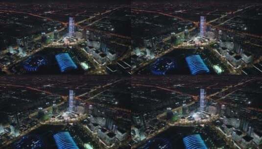 上海前滩太古里商圈夜景航拍高清在线视频素材下载