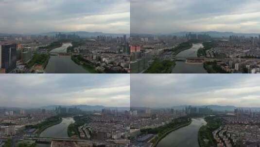 义乌江两岸城市大景风光4K航拍高清在线视频素材下载