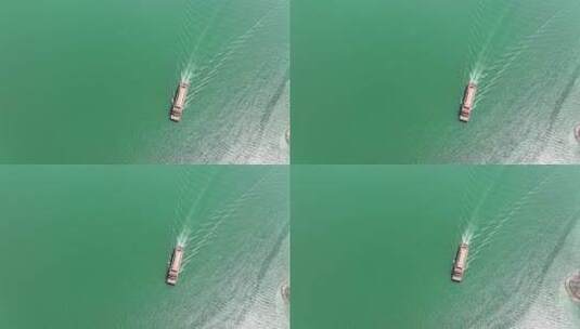 航拍船划过水面高清在线视频素材下载