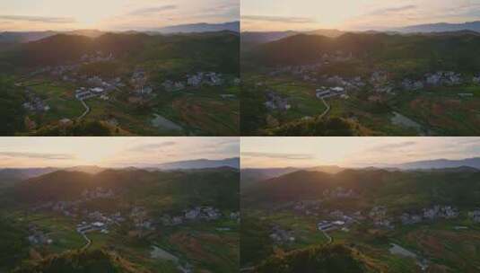 美丽的乡村山间日出日落霞光高清在线视频素材下载