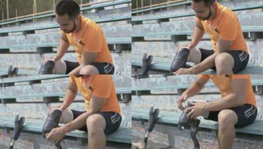 穿上跑步刀的残疾运动员高清在线视频素材下载