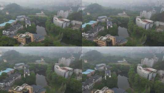 重庆西南大学高视角俯瞰校园航拍高清在线视频素材下载