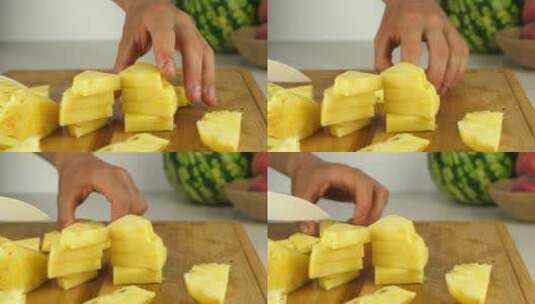 切开新鲜的菠萝高清在线视频素材下载