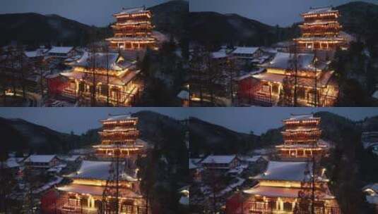 杭州径山寺雪天夜景高清在线视频素材下载