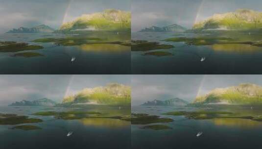 航拍挪威海岸的彩虹高清在线视频素材下载