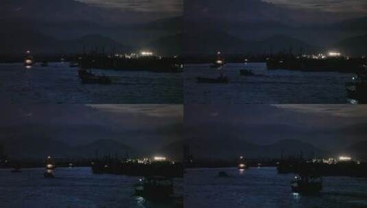 海南岛渔港夜景 海上 渔村 渔船高清在线视频素材下载