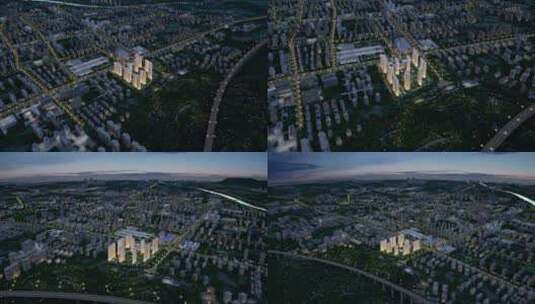航拍地产建筑区位夜景动画素材高清在线视频素材下载