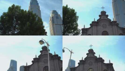 天津教堂建筑高清在线视频素材下载