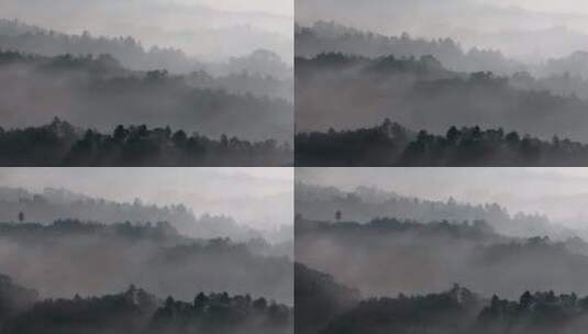 清晨的山林云雾山水画高清在线视频素材下载