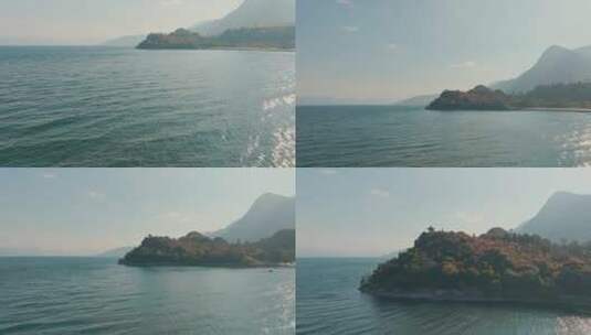 航拍4K大气湖面前进镜头海岸岛屿清澈水质高清在线视频素材下载