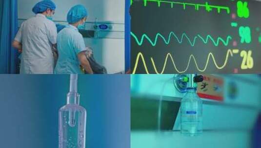 医院医生护士日常重症病人打点滴 心电图高清在线视频素材下载