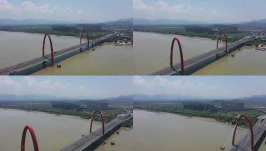 杭州钱塘江之江大桥彩虹快速路4K航拍高清在线视频素材下载