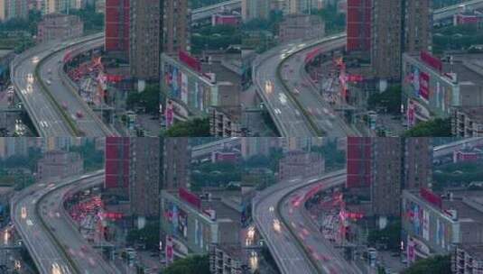 武汉城市晚高峰高架桥路灯下车流慢门延时4k高清在线视频素材下载