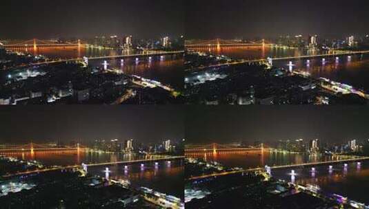 航拍湖北武汉长江大桥鹦鹉洲大桥夜景高清在线视频素材下载