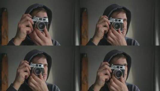男士照片使用复古相机高清在线视频素材下载