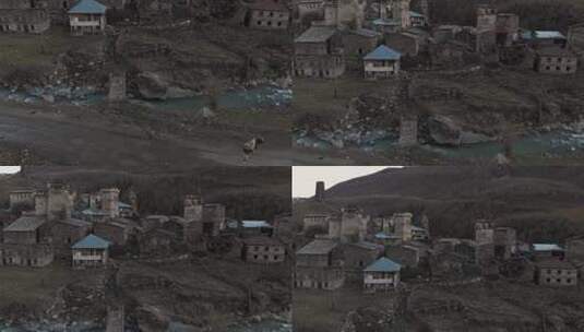 山脚下古村的景色高清在线视频素材下载