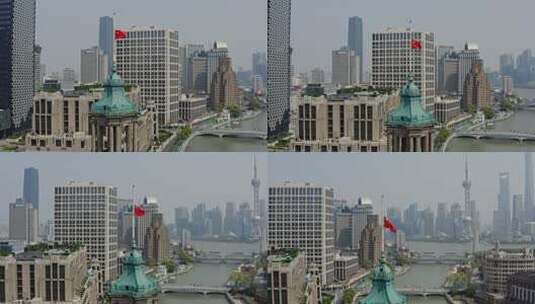 上海外滩降半旗志哀半旗高清在线视频素材下载