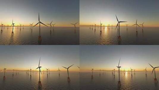 海上风电场多风力涡轮机高清在线视频素材下载