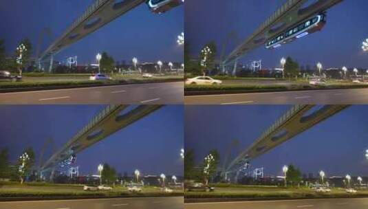 武汉光谷空轨光子号夜间行驶高清在线视频素材下载