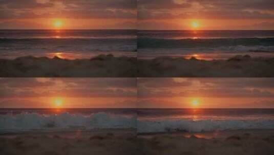 大海夕阳日出日落海浪翻滚慢镜头海鸥飞翔高清在线视频素材下载