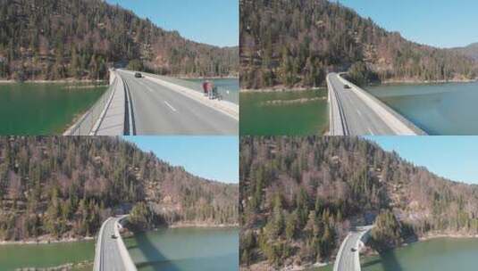 德国慕尼黑Silvensteinsee大桥。DJI Mavic Air的无人机照片跟随汽车拍摄电影高清在线视频素材下载