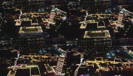 航拍江西抚州文昌里历史文化街区夜景高清在线视频素材下载
