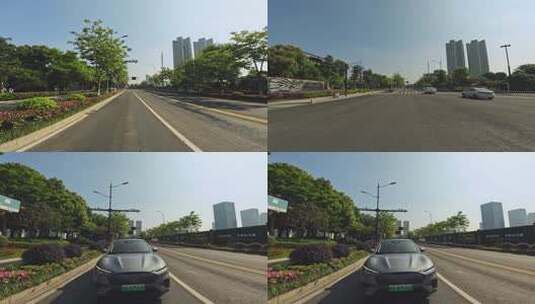 白天杭州市观澜路车尾行车空镜1高清在线视频素材下载