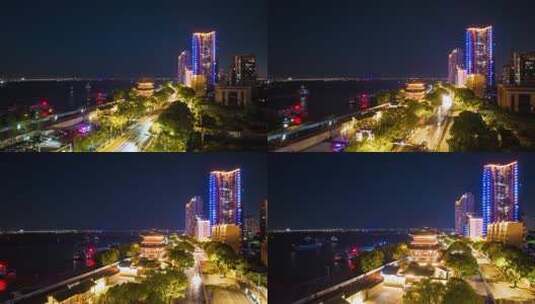 江西省九江市浔阳楼夜景航拍延时高清在线视频素材下载
