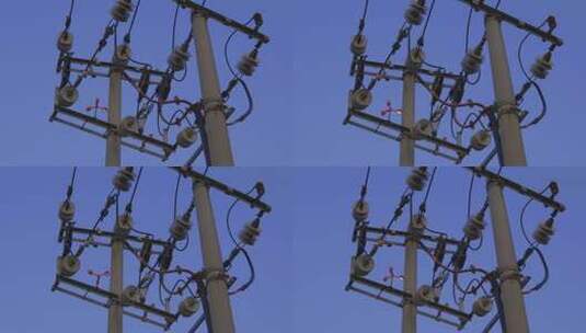 电线杆上的风车驱鸟器高清在线视频素材下载