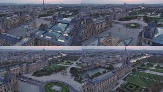 城市航拍巴黎卢浮宫博物馆金字塔哥特式建筑高清在线视频素材下载