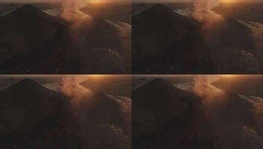 航拍火山活动 岩浆流动高清在线视频素材下载