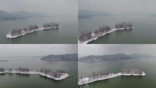 航拍武汉龙泉山雪景湖面树木高清在线视频素材下载