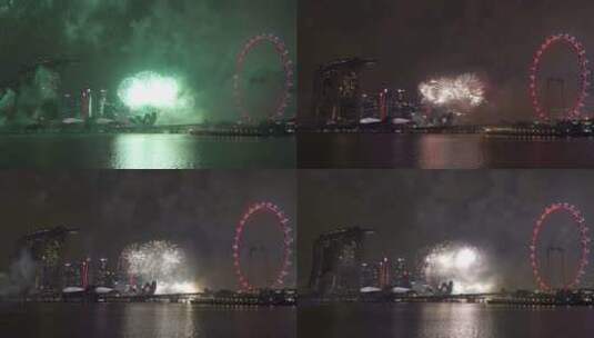 新加坡城市美丽多彩的烟花高清在线视频素材下载