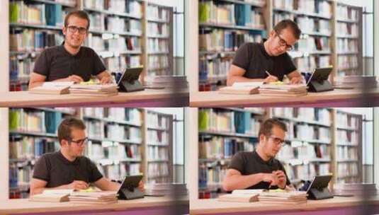 在书桌前学习的男人高清在线视频素材下载