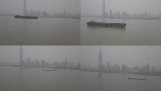 航拍武汉汉口长江货轮高清在线视频素材下载