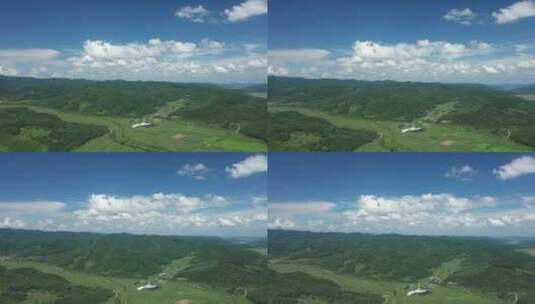 航拍中国东北长白山云朵与农田山川高清在线视频素材下载
