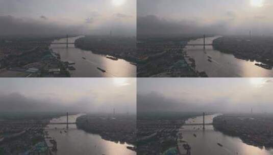 闵浦二桥 延时 航拍 黄浦江高清在线视频素材下载