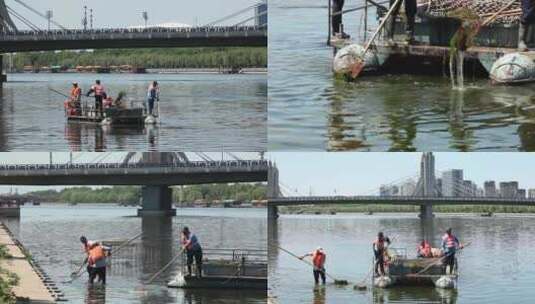 京杭运河河道清理工高清在线视频素材下载