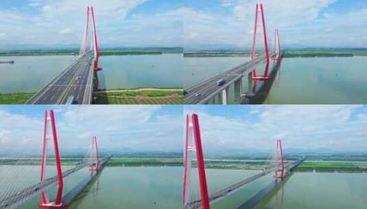 4k江门银洲湖大桥 穿越斜拉桥震撼航拍高清在线视频素材下载