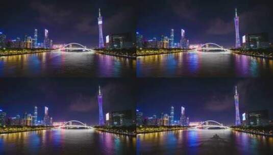 广州珠江新城夜景现代化城市灯光灯火辉煌高清在线视频素材下载