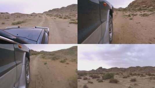 荒漠戈壁滩中行驶的汽车 第一视角高清在线视频素材下载