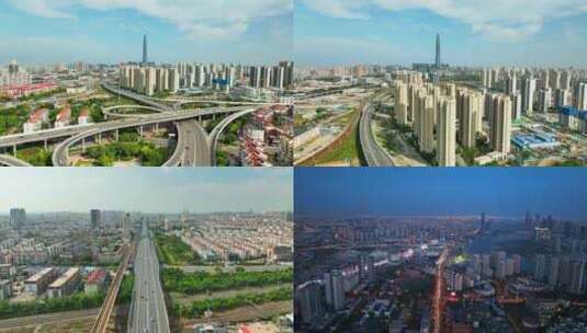 天津滨海新区城市空境航拍高清在线视频素材下载
