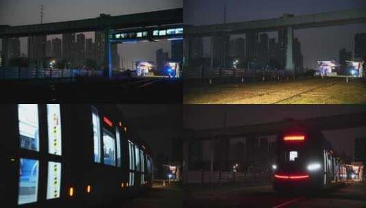 武汉立体轨道交通工具空轨列车与有轨电车高清在线视频素材下载