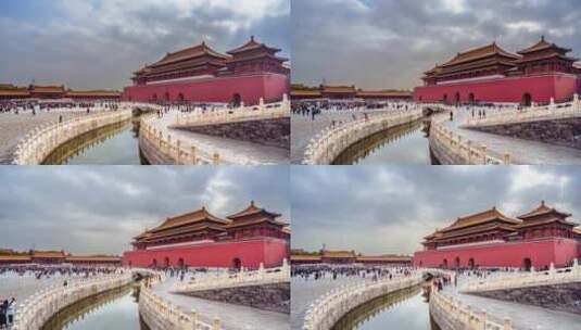 北京故宫午门金水河固定镜头风云延时高清在线视频素材下载