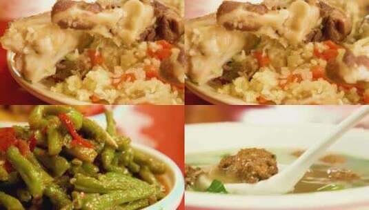 新疆特色美食手抓饭大盘鸡羊肉精致4K镜头高清在线视频素材下载