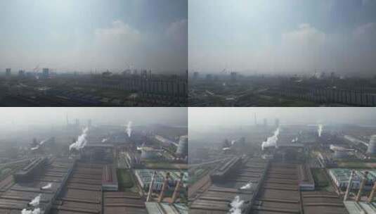 4K城市钢铁厂炼钢水蒸气空气污染航拍高清在线视频素材下载