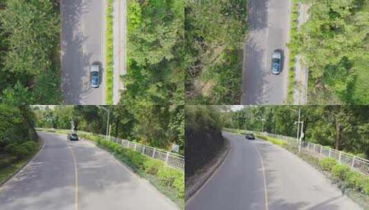 航拍跟随汽车行驶郊区树林高清在线视频素材下载